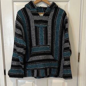 Baja Joe Striped Mexican Hippie Boho Surfer Textured Pullover Drug Rug Hoodie